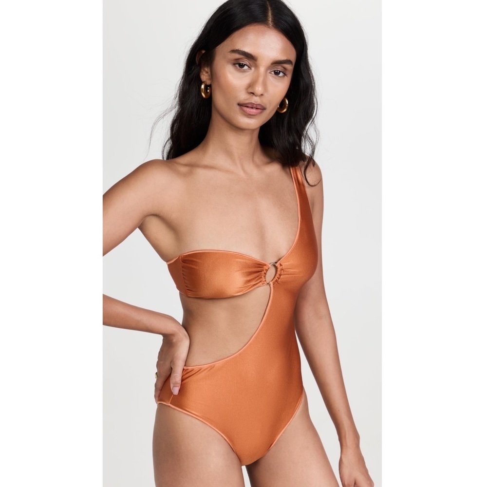 Oséree Glow Metallic One Shoulder Cutout O Ring One Piece Swimsuit NWT S M